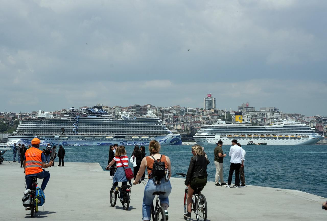 Cruise ships are seen docked at the Galataport, Istanbul, Türkiye, May 19, 2026. (IHA Photo)