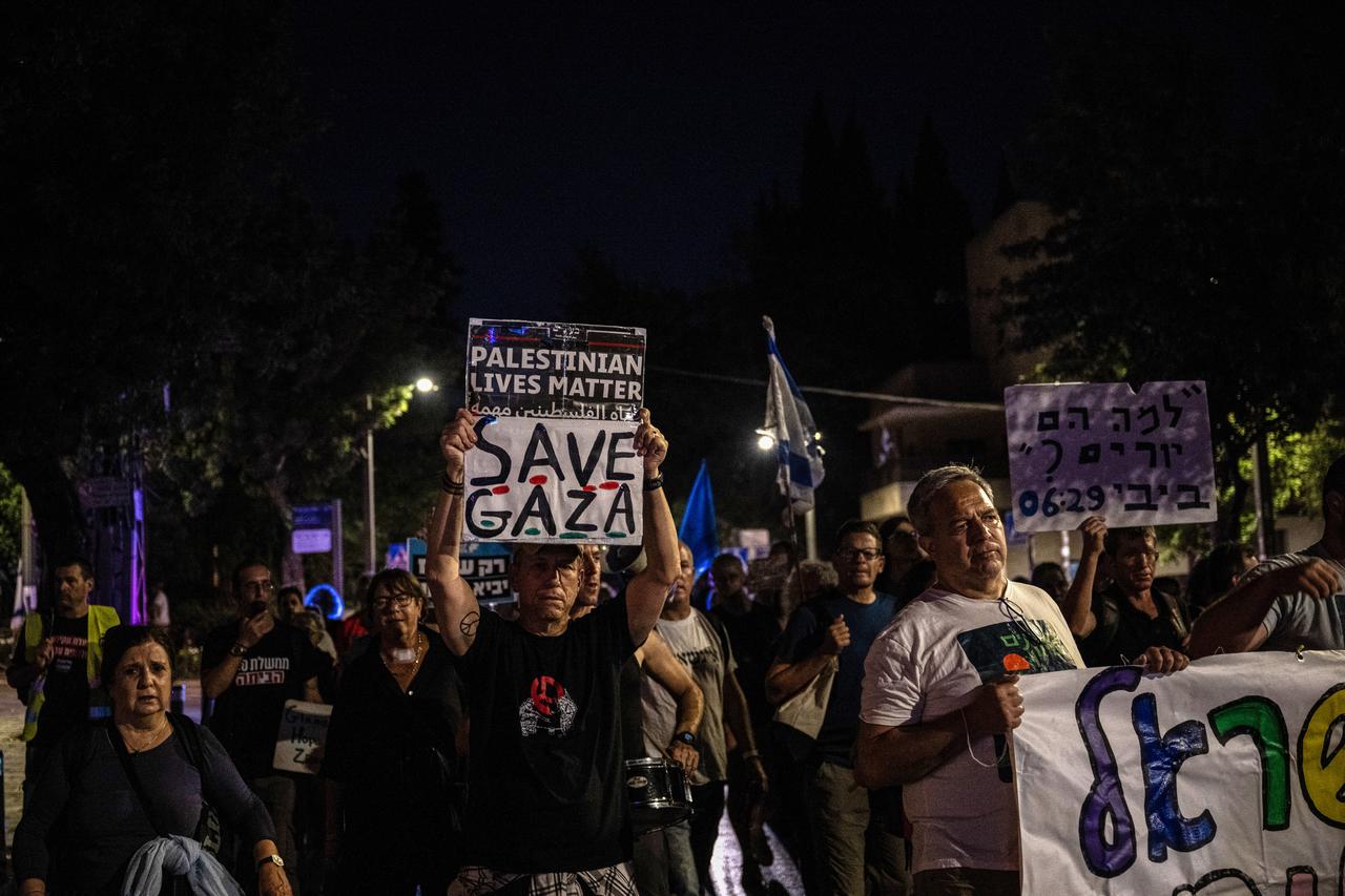 Dozens of Israelis gather to protest against Prime Minister Benjamin Netanyahu and the current government, calling for their resignation and early elections, in West Jerusalem on June 27, 2026. (AA Photo)