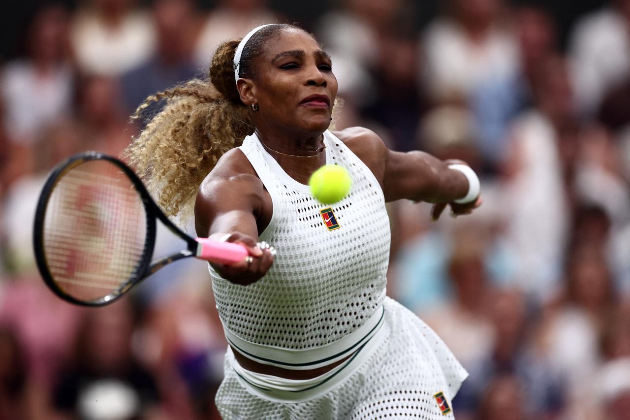 US player Serena Williams returns the ball to Australia's Maya Joint during their women's singles first round tennis match on the second day of the 2026 Wimbledon Championships at The All England Lawn Tennis and Croquet Club in Wimbledon, southwest London, June 30, 2026. (AFP Photo)