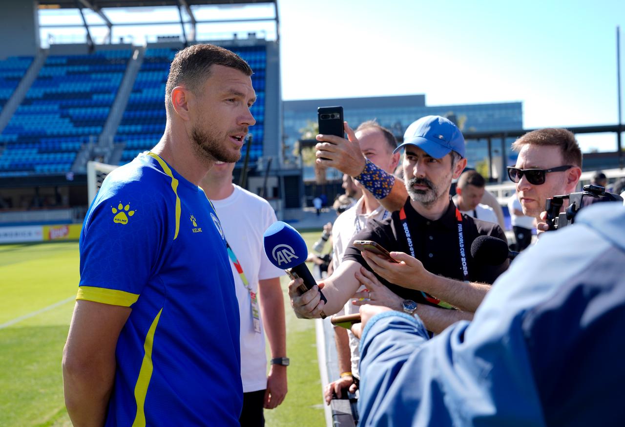 Bosnia and Herzegovina national team captain Edin Dzeko made remarks during a media day ahead of their 2026 FIFA World Cup Round of 32 match at the San Francisco Stadium (Levi's Stadium) in Santa Clara, California, United States, July 1, 2026. (AA Photo)