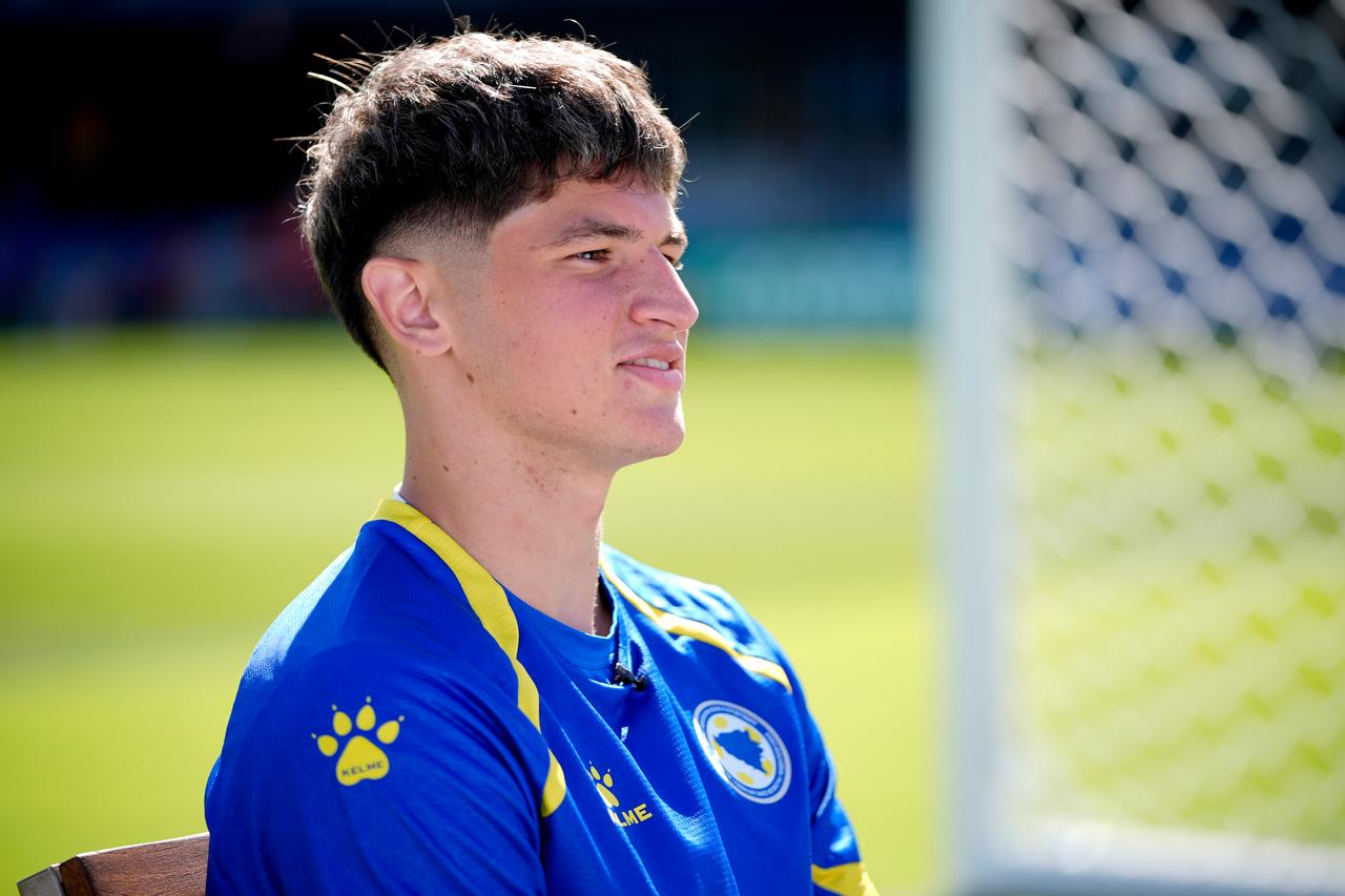 Arjan Malic of team Bosnia Herzegovina speaks to press at PayPal Park in San Jose, June 30, 2026. (AA Photo)