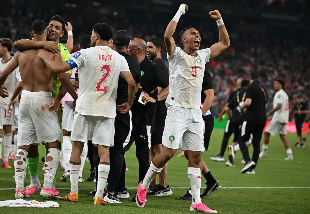 Morocco's forward #09 Soufiane Rahimi celebrates after winning the penalty shootout of the 2026 World Cup round of 32 football match between the Netherlands and Morocco at the Monterrey Stadium in Guadalupe on June 29, 2026. (AFP Photo)