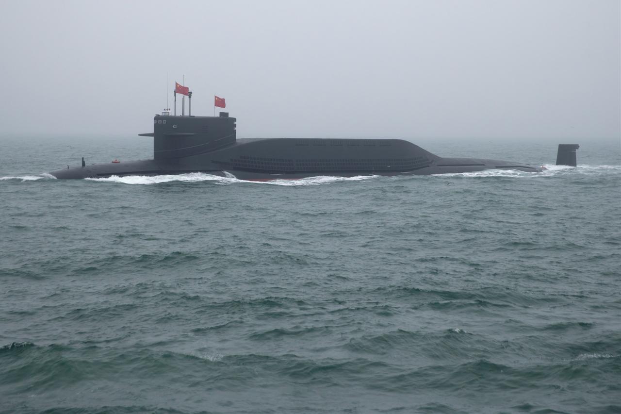A type 094 Jin-class nuclear submarine Long March 15 of the Chinese People's Liberation Army (PLA) Navy participates in a naval parade to commemorate the 70th anniversary of the founding of China's PLA Navy in the sea near Qingdao, in eastern China's Shandong province, April 23, 2019. (AFP Photo)