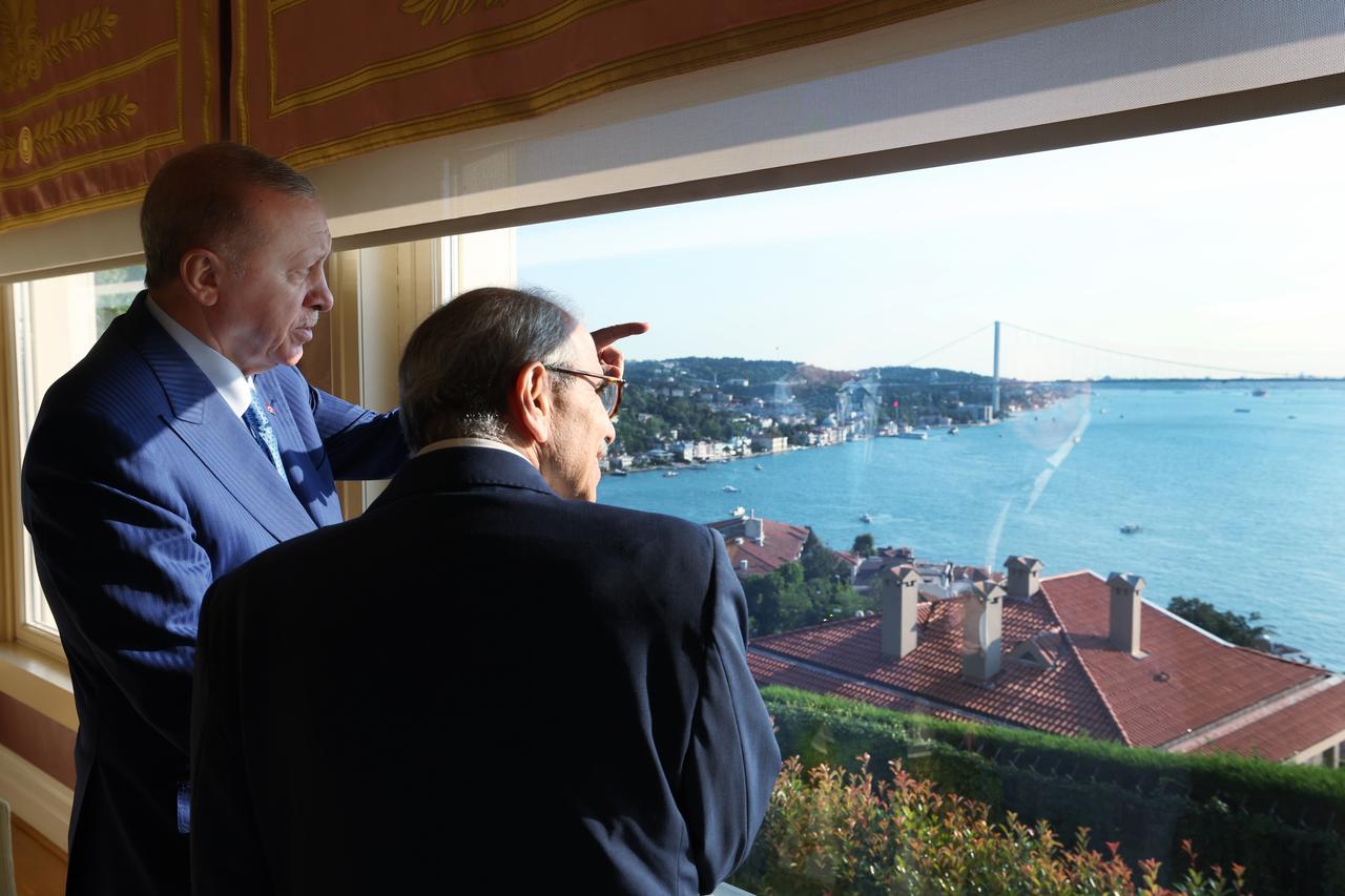 Turkish President Recep Tayyip Erdogan attends a working dinner with Lebanese Prime Minister Nawaf Salam at the Vahdettin Mansion in Istanbul, Türkiye, July 10, 2026. ( TUR Presidency / Mustafa Kamaci - Anadolu Agency )