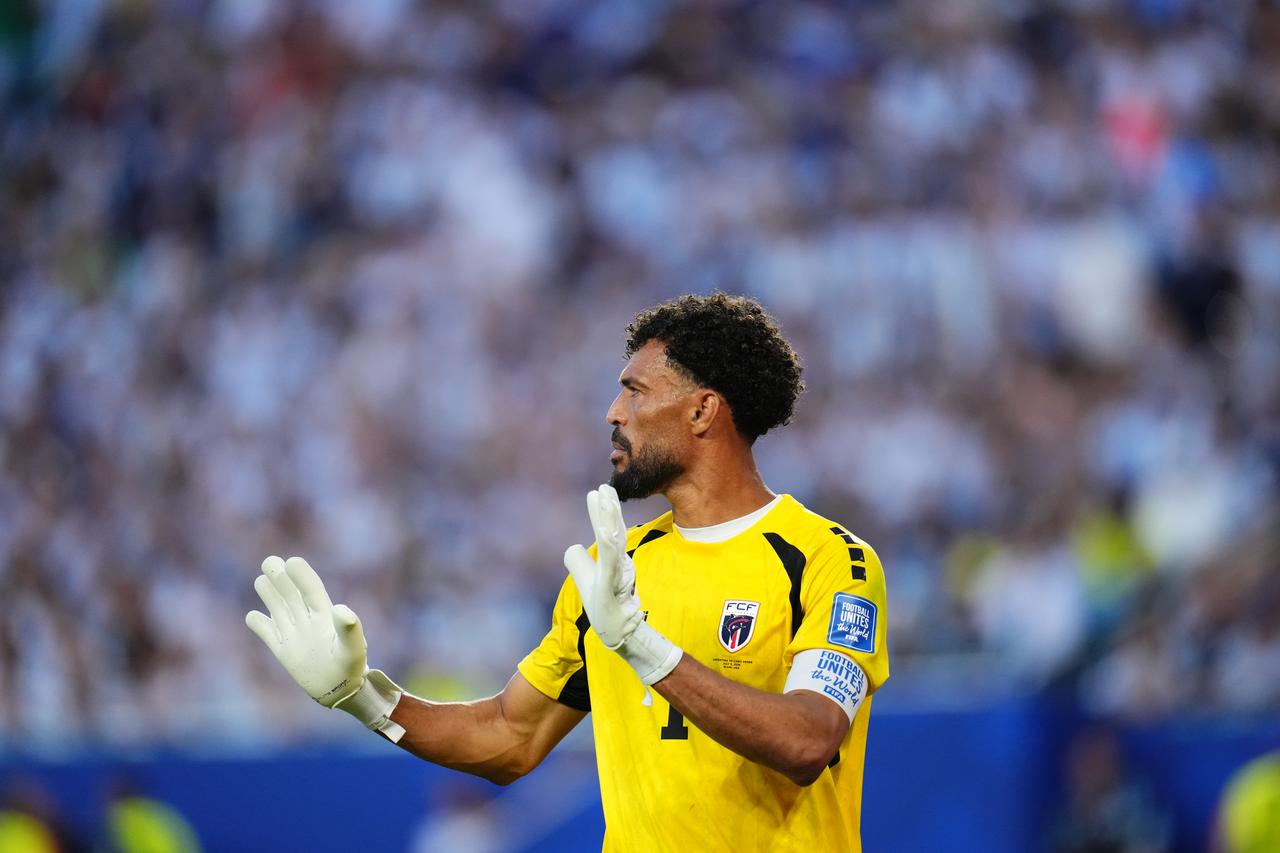 Vozinha of Cabo Verde gestures during the 2026 FIFA World Cup Round of 32 match between Argentina and Cape Verde at the Hard Rock Stadium (Miami Stadium) in Miami Gardens, Florida, United States, July 3, 2026. (AA PHoto)