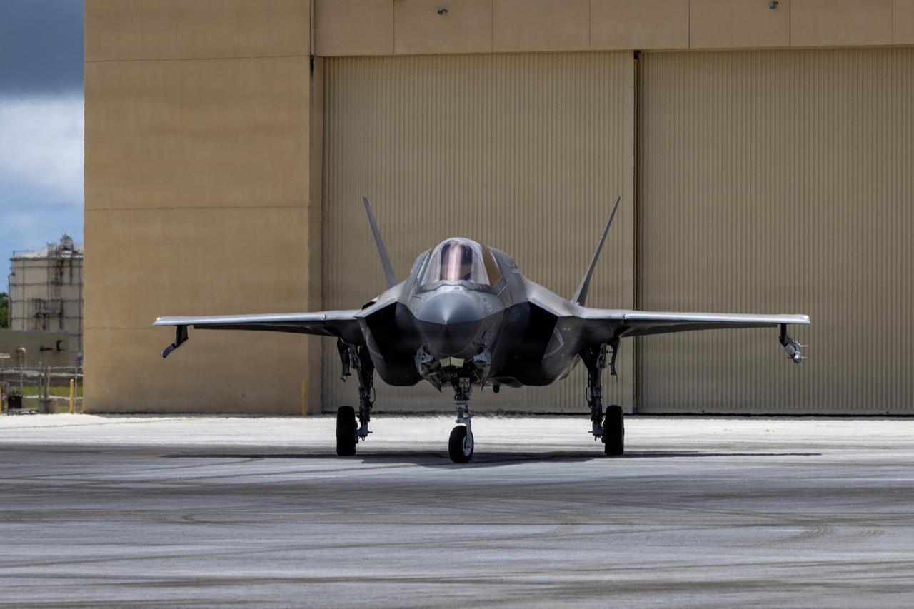 A U.S. Marine Corps F-35B Lightning II aircraft taxis to the runway in support of VALIANT SHIELD 2026 at Andersen Air Force Base, Guam, June 29, 2026. (Photo via U.S. Marine Corps)