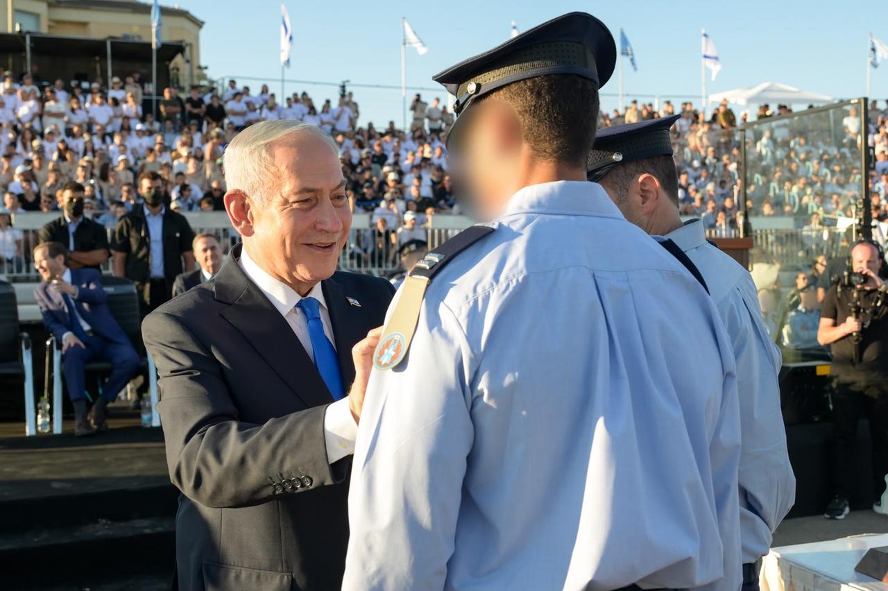 Israeli Prime Minister Benjamin Netanyahu at the Graduation Ceremony of Flight Course 192 (Wings Parade) on July 9, 2026. (Photo via X/@IsraeliPM_heb)