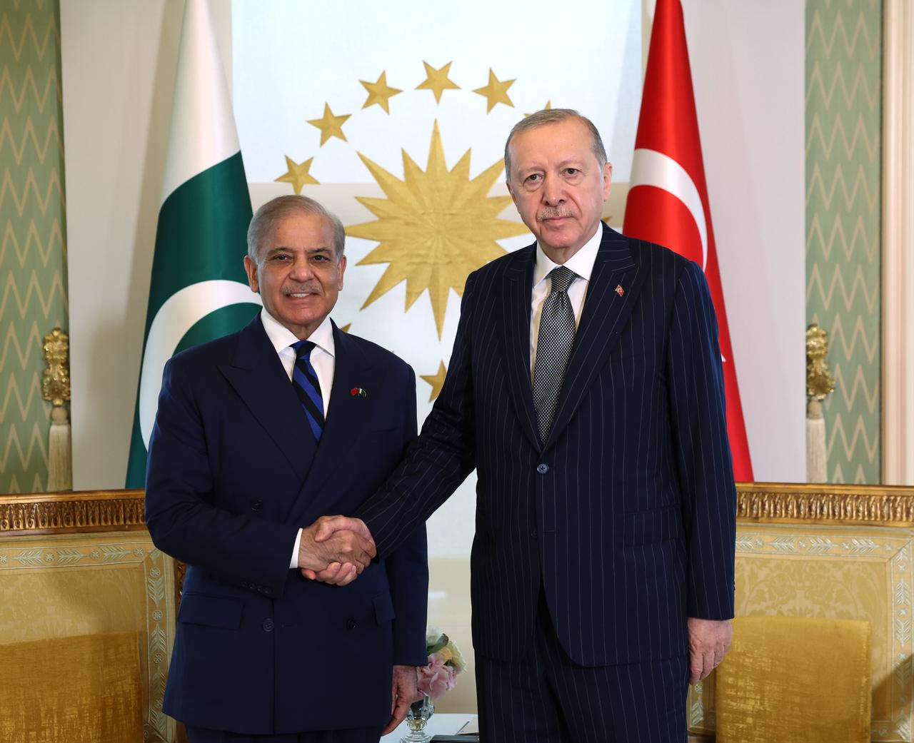 President Recep Tayyip Erdogan meets with Pakistani Prime Minister Shehbaz Sharif in Istanbul, Türkiye, on July 4, 2026. (Photo via Turkish Presidency/Handout)