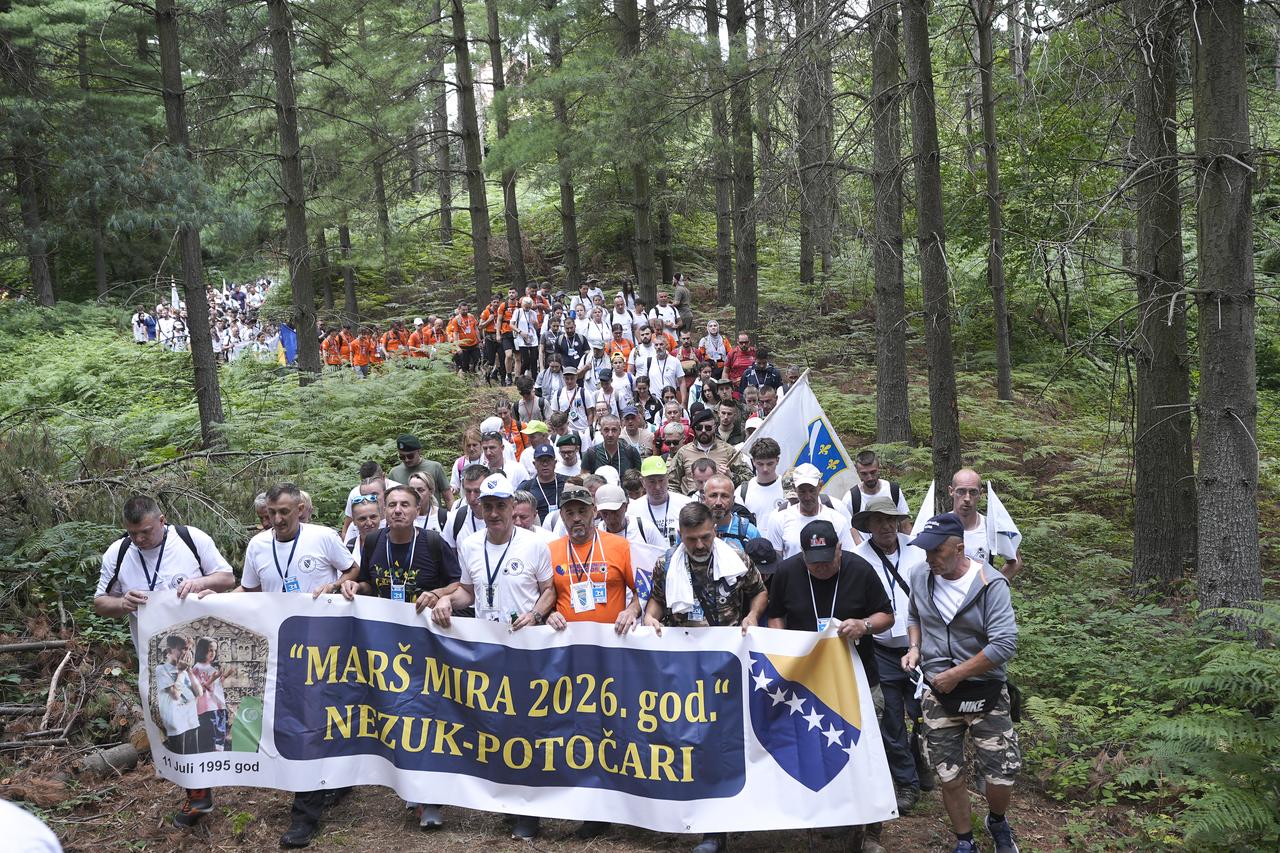 Participants set off on the morning for a three-day Peace March to pay tribute to the thousands killed in the Srebrenica genocide on July 08, 2026. (AA Photo)