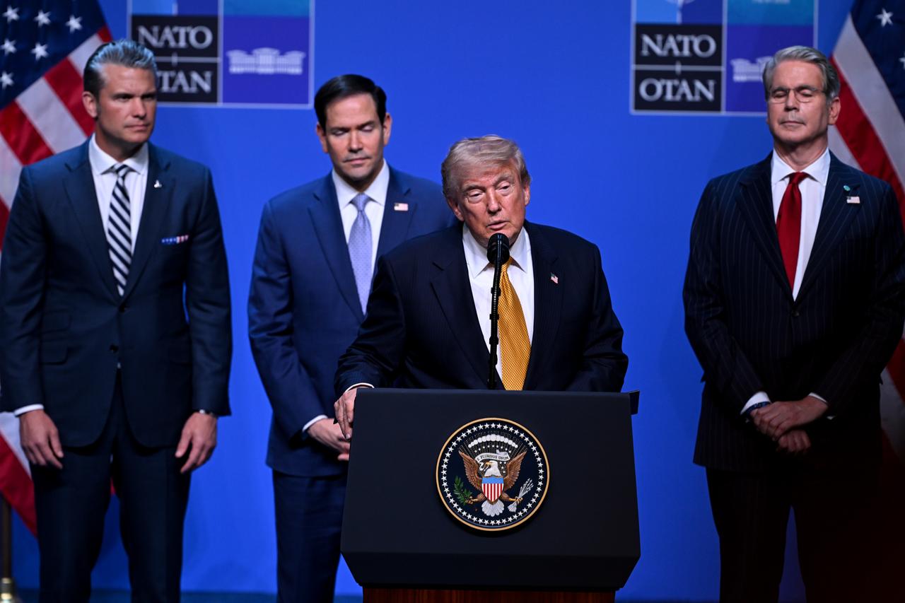 US President Donald Trump (2nd R) holds a press conference at the Presidential Complex during the 36th NATO Summit in Ankara, Türkiye, July 8, 2026. (AA Photo)