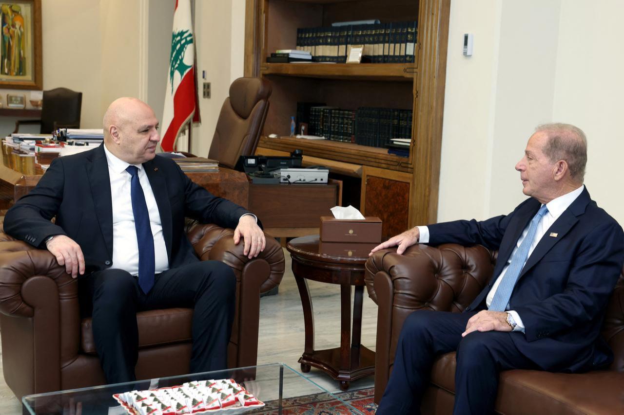 Lebanon’s President Joseph Aoun (L) receiving US Ambassador to Lebanon Michael Issa at the Presidential Palace in Baabda, east of Beirut, July 9, 2026. (Photo by Lebanese Presidency/AFP)
