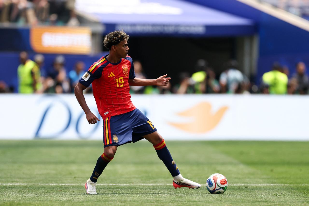 Lamine Yamal of Spain in action during the FIFA World Cup 2026 Quarter Final match between Spain and Belgium at Los Angeles Stadium on July 10, 2026 in Inglewood, California. (AFP Photo)