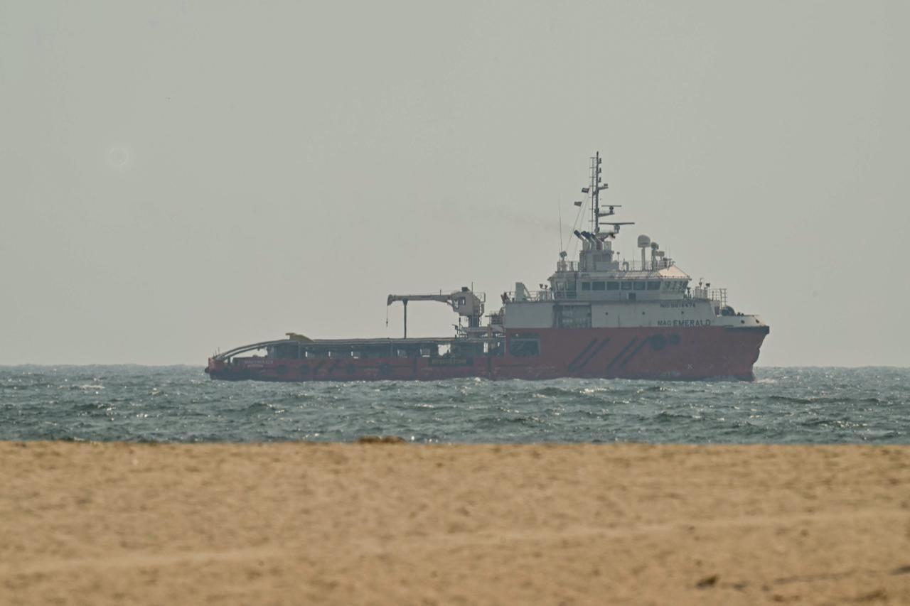 A ship sails off the coast of Ajman on July 10, 2026. (AFP Photo)