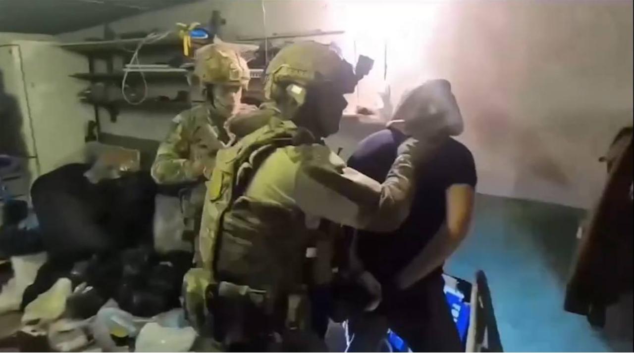 The photo shows Russia's Federal Security Service (FSB) members during an operation targeting Ukrainian drone operators who would target Russian military air bases, July 13, 2026. (Photo via Telegram)