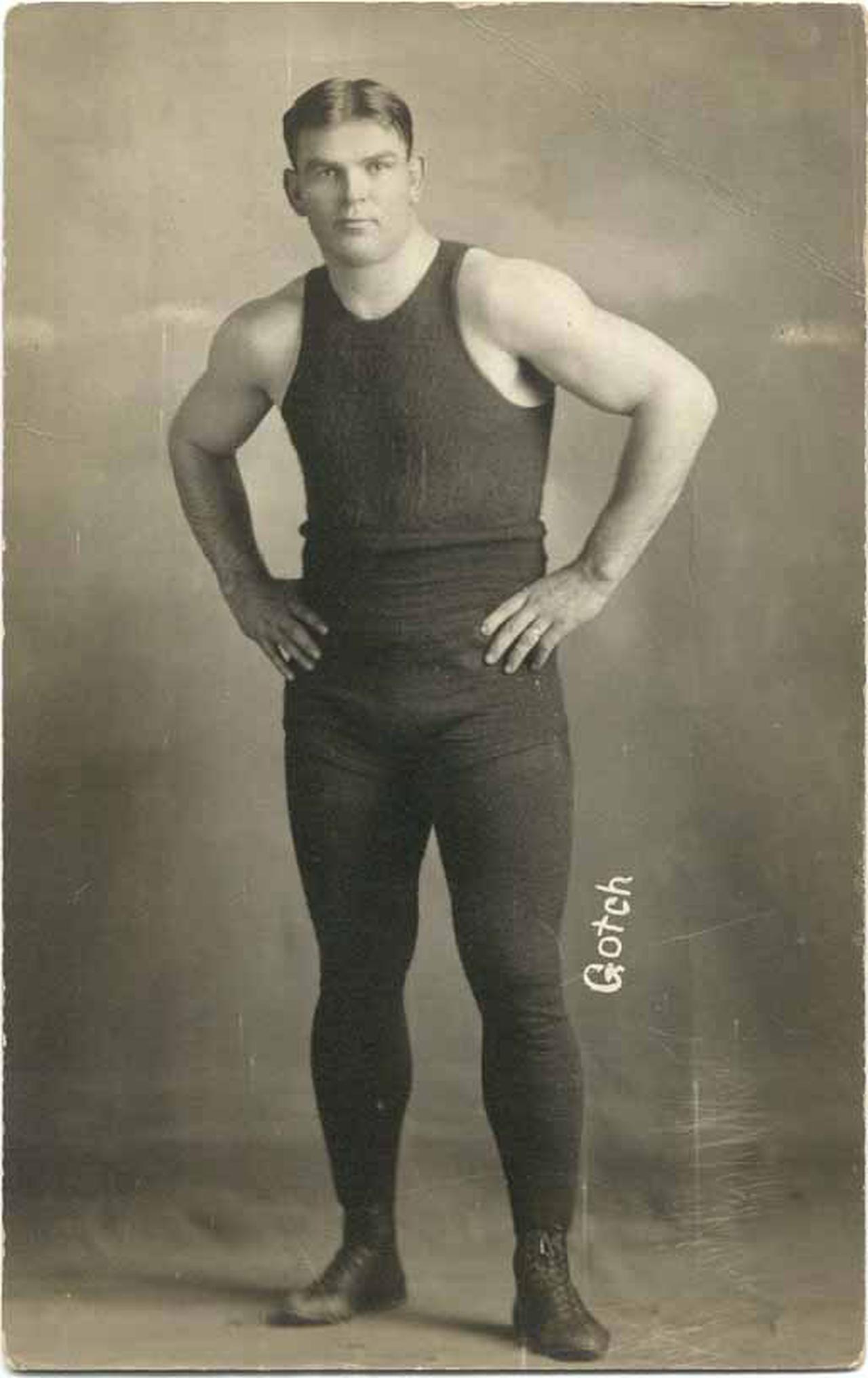 American professional wrestler Frank Gotch poses in wrestling attire during the early 20th century. (Photo via Wikimedia Commons)