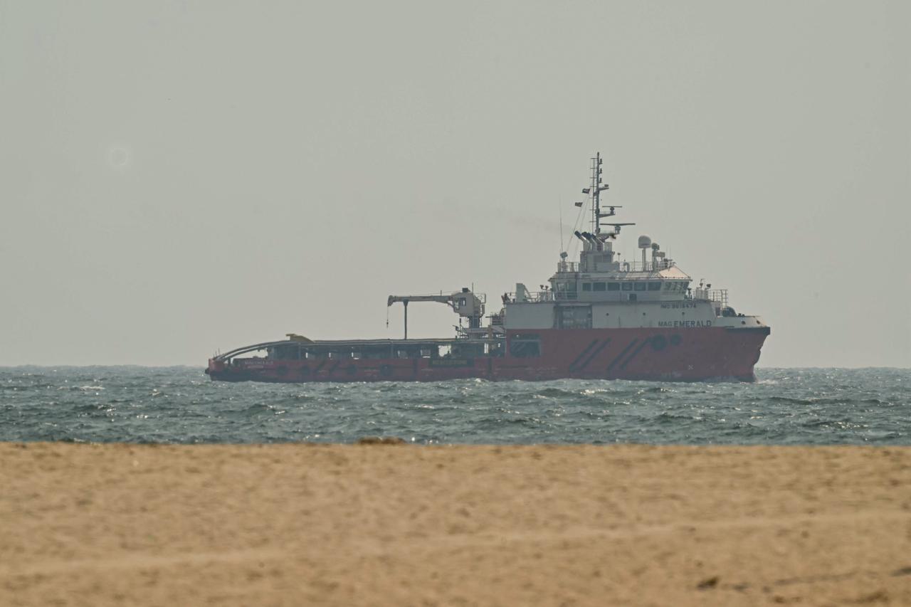 A ship sails off the coast of Ajman, July 10, 2026. (AFP Photo)