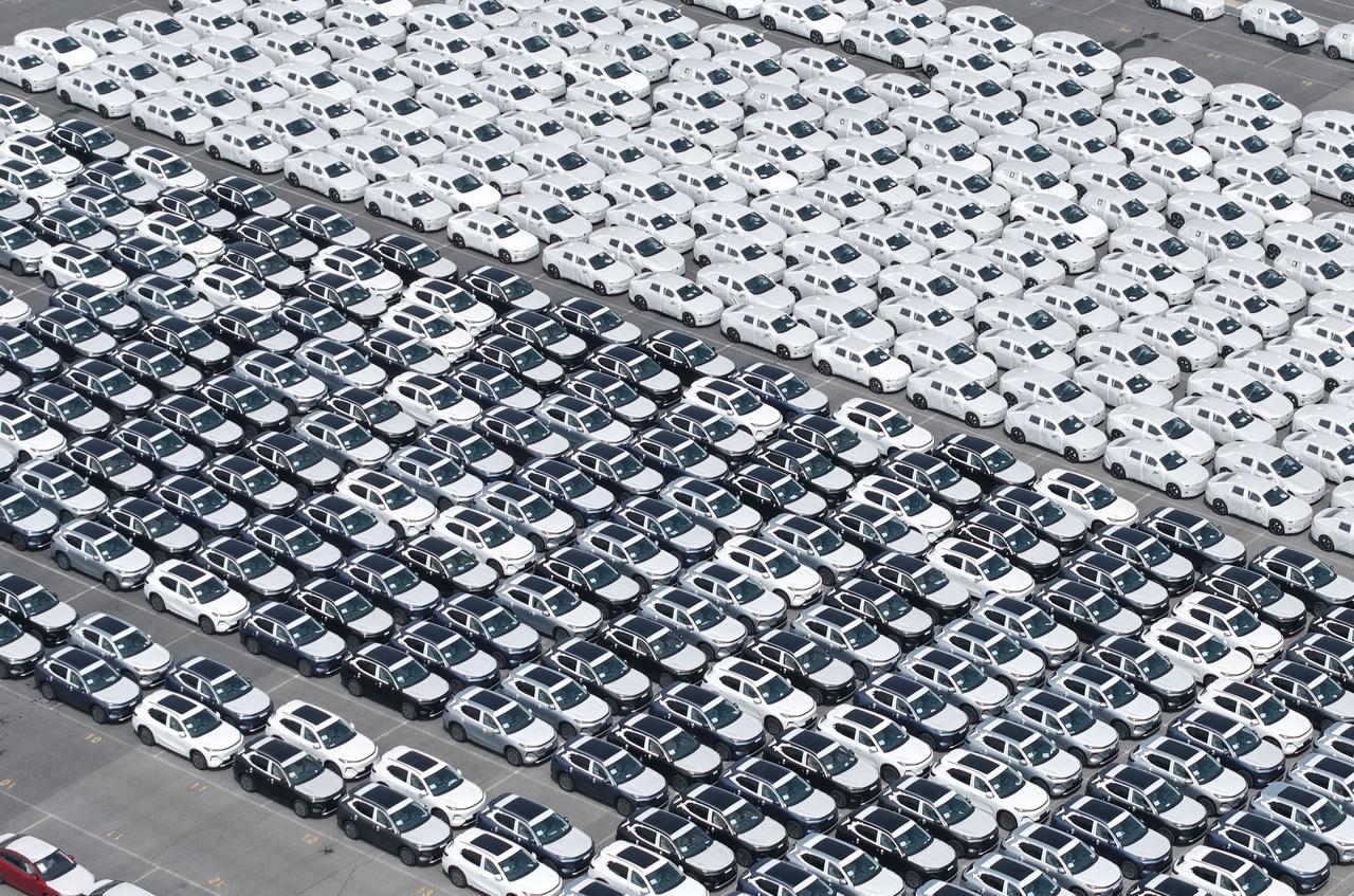 Chinese-made cars are seen before being loading for export at the vehicle export terminal in the port of Shanghai, July 14, 2026. (AFP Photo)