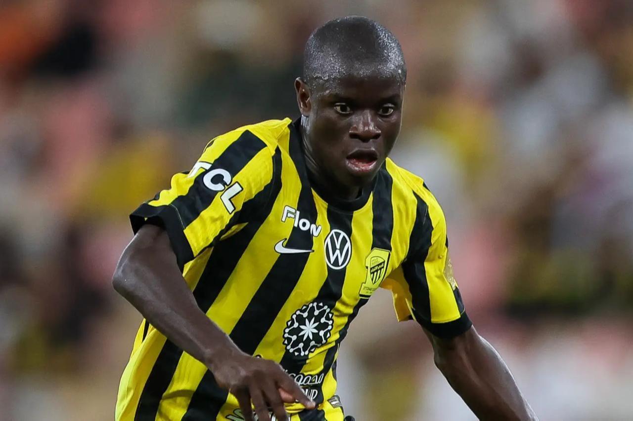 N'Golo Kante in action for Saudi club Al-Ittihad during a league match in Saudi Arabia. (AFP Photo)