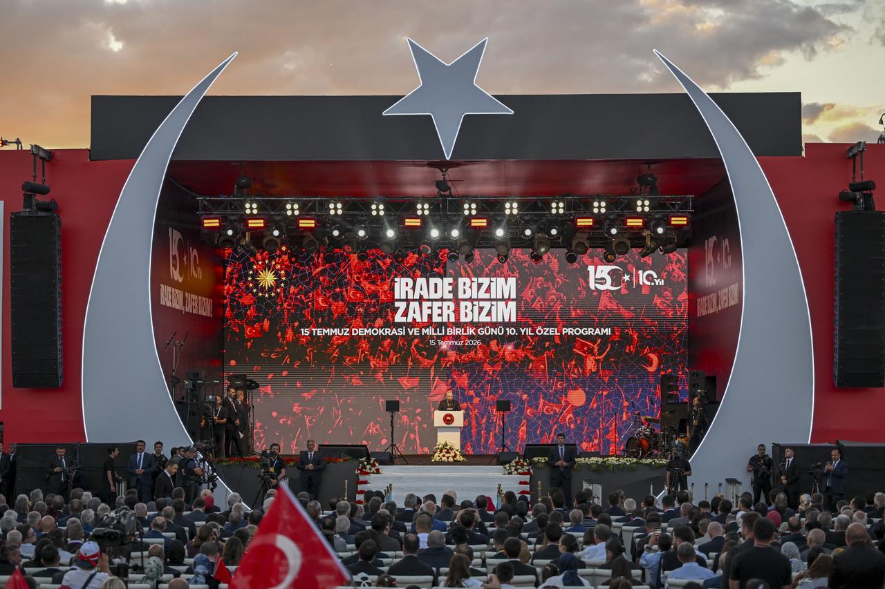 Turkish President Recep Tayyip Erdogan delivers a speech during the "July 15 on its 10th Anniversary: Our Will, Our Victory" event at the Baskent Nation's Garden in Ankara, Türkiye, July 15, 2026. (AA Photo)