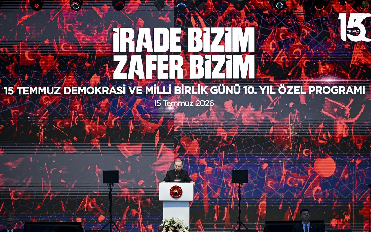 Turkish President Recep Tayyip Erdogan delivers a speech during the "July 15 on its 10th Anniversary: Our Will, Our Victory" event at the Baskent Nation's Garden in Ankara, Türkiye, July 15, 2026. (AA Photo)
