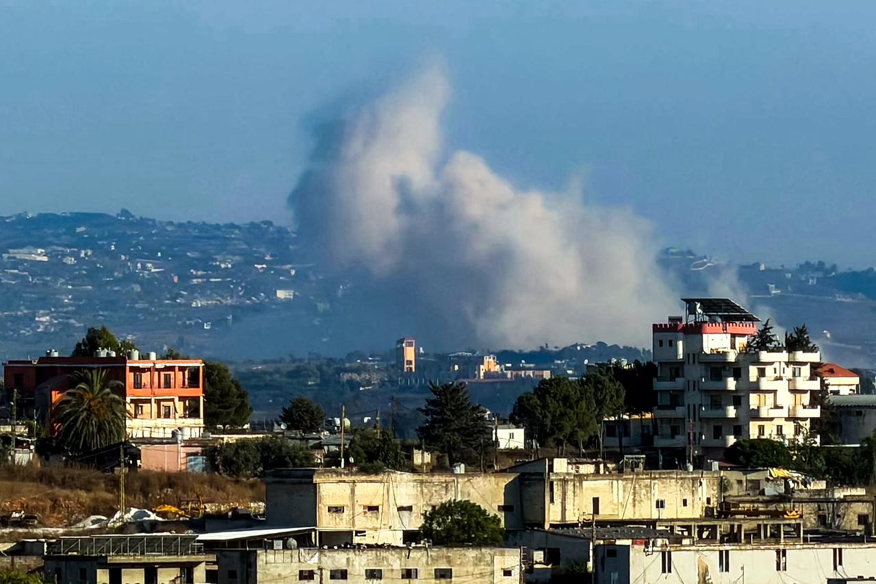 Smoke rises following Israeli controlled-explosions in the village of Deir Siryan as seen from Nabatieh in southern Lebanon, July 14, 2026. (AFP Photo)