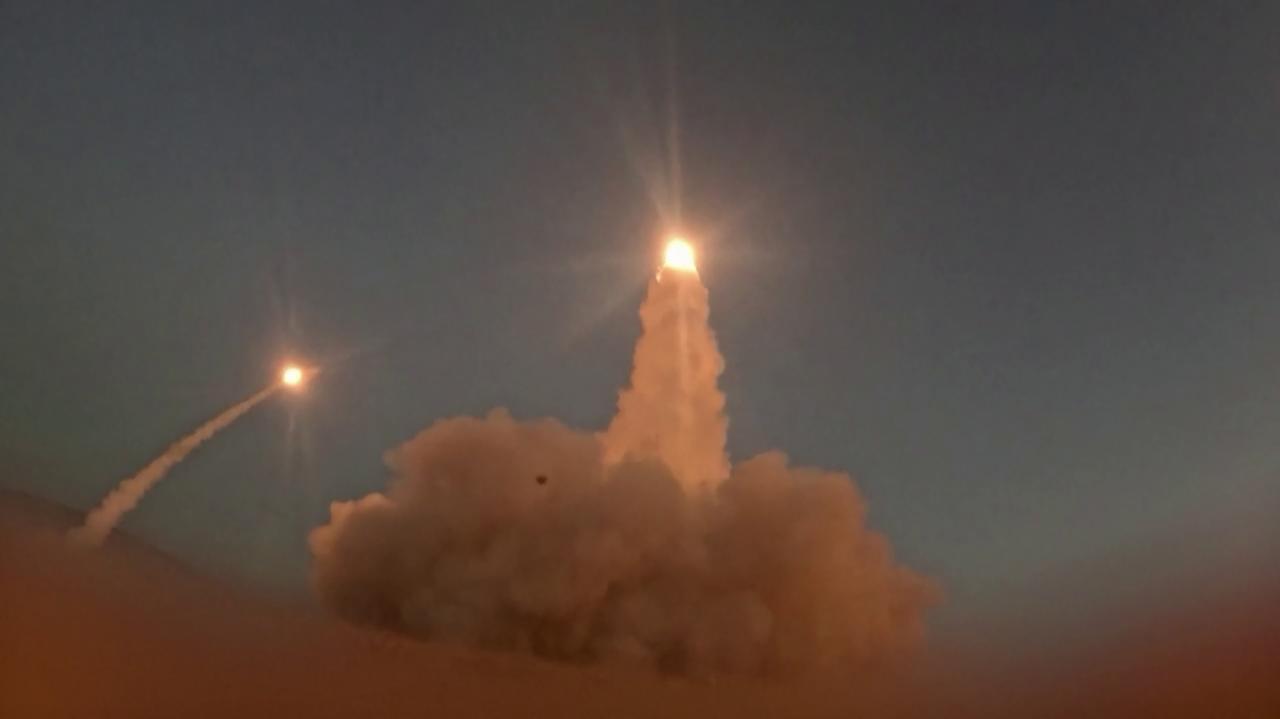 This screen grab taken on July 15, 2026, from video footage released by Iran's Revolutionary Guards (IRGC)'s Sepah News website on July 14, 2026, allegedly shows missiles being launched from an undisclosed location towards US targets in Bahrain and Kuwait. (Photo by SEPAHNEWS.COM/HO/AFP)