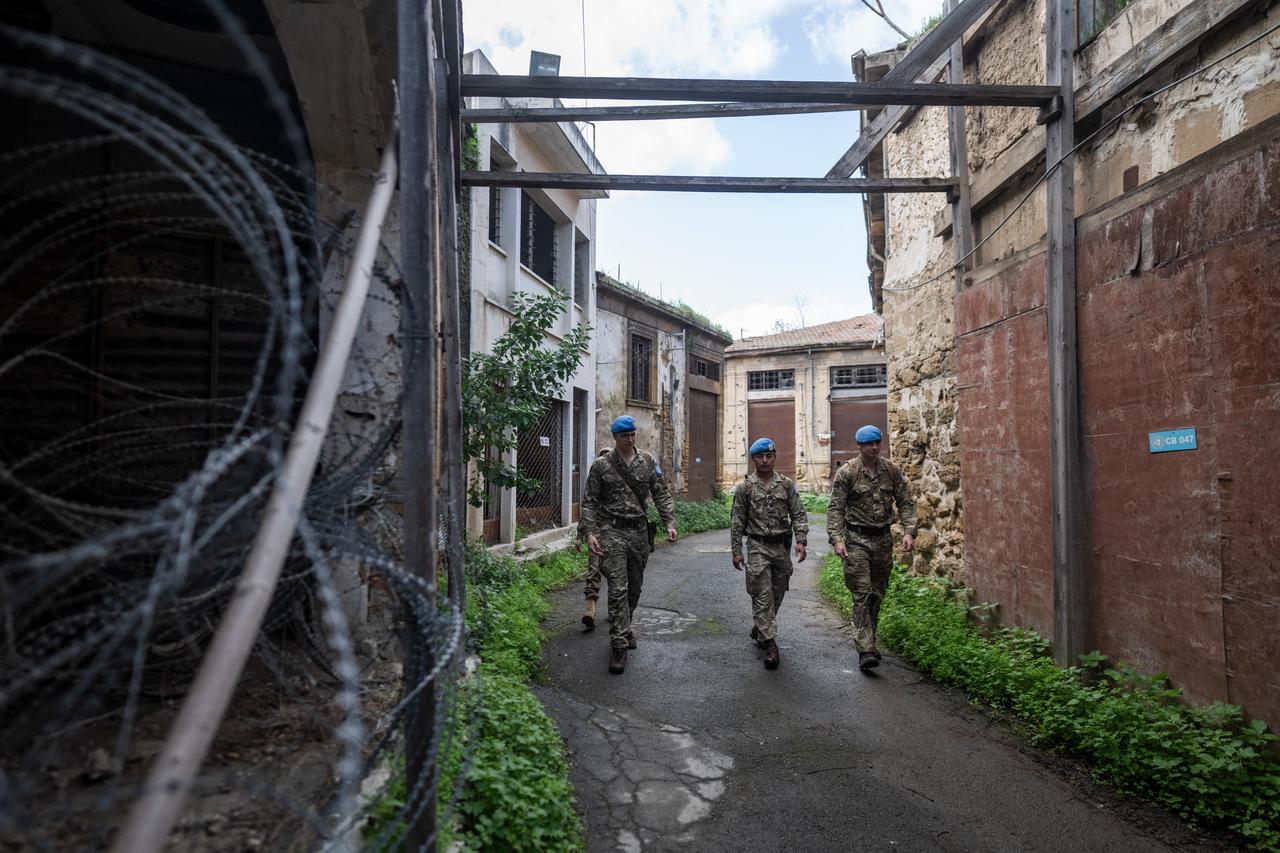 Members of the United Nations Peacekeeping Force in Cyprus (UNFICYP) patrol along the buffer zone in the divided capital Nicosia, Feb. 17, 2026. (AFP Photo)