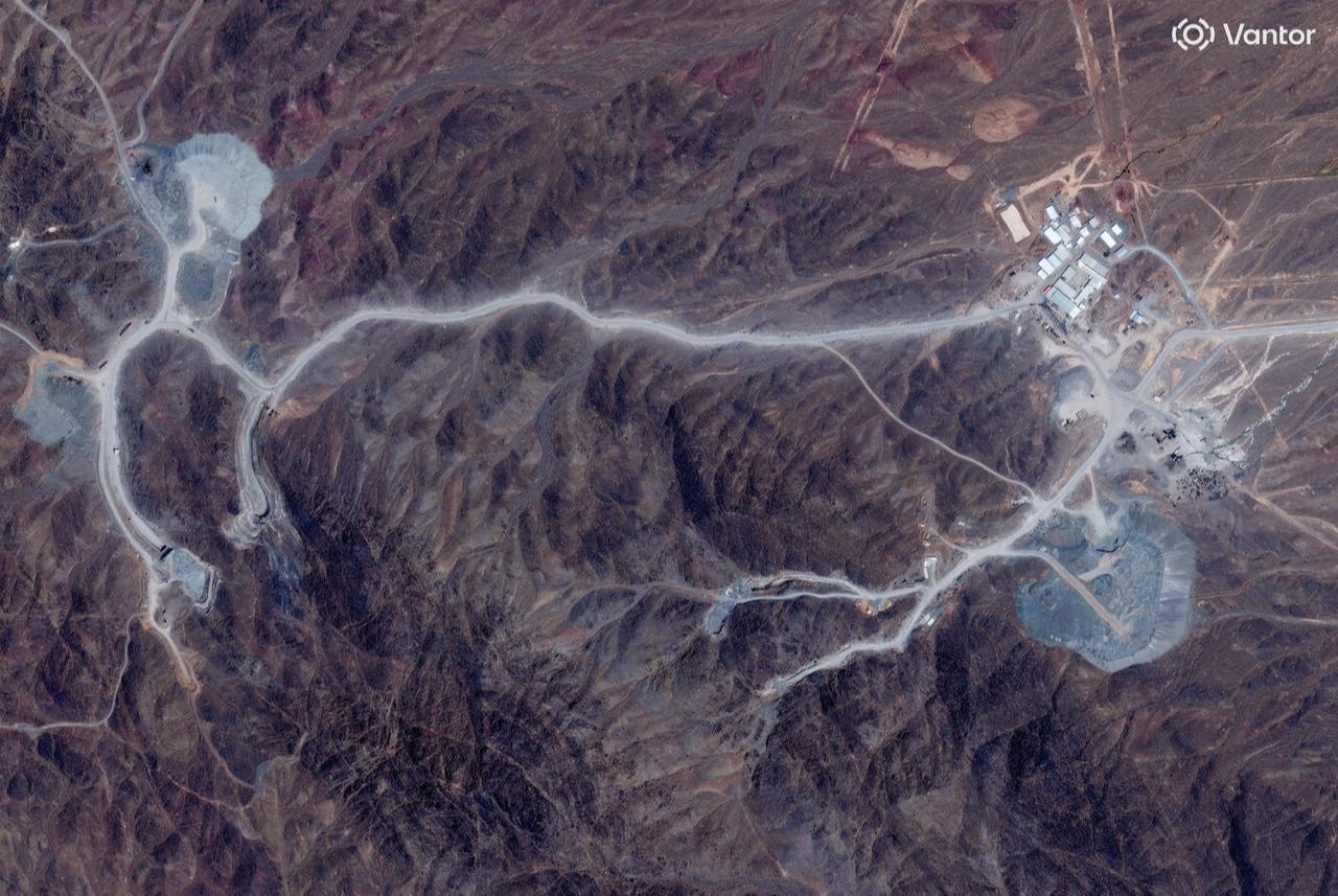 This handout satellite image courtesy of Vantor shows an overview of the Pickaxe Mountain tunnel complex adjacent to the Natanz Nuclear Facility near Natanz, Isfahan province, central Iran, on June 30, 2026. (Photo by Satellite image ©2026 Vantor/AFP)