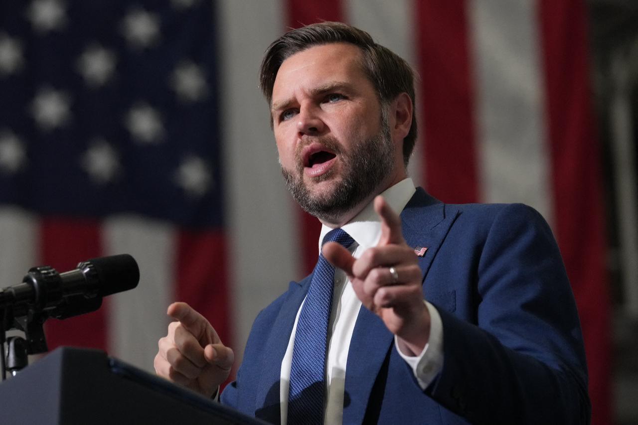 U.S. Vice President JD Vance speaks at the Wisconsin Air National Guard facility at Milwaukee Mitchell International Airport on July 8, 2026, in Milwaukee, Wisconsin. (AFP Photo)