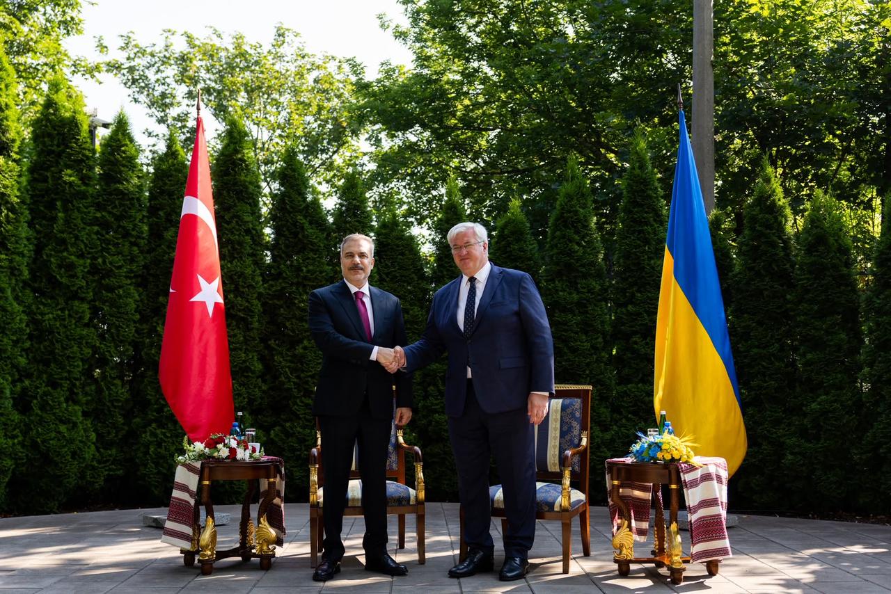 Turkish Foreign Minister Hakan Fidan meets with Ukrainian Foreign Minister Andrii Sybiha in Kyiv, Ukraine, on July 16, 2026. (AA Photo)