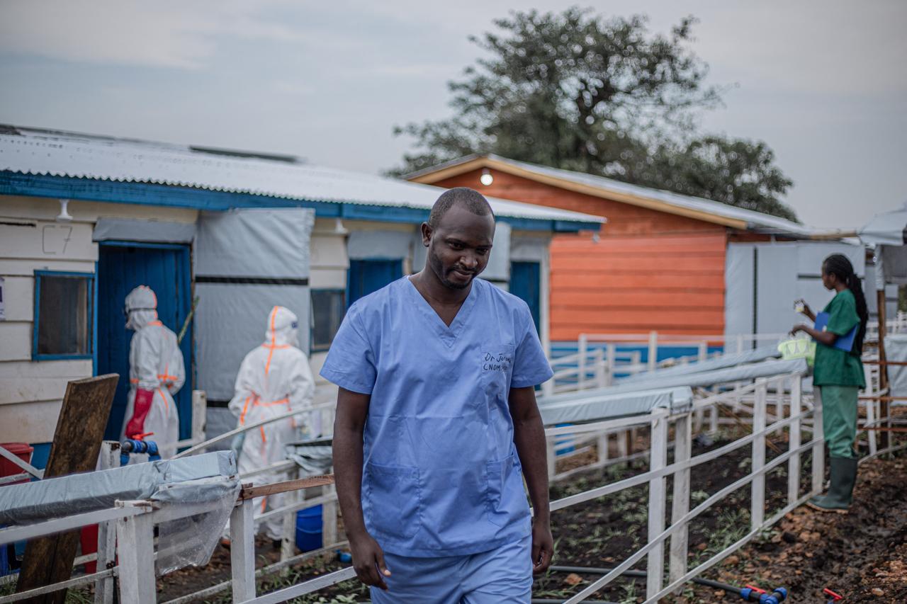 Dr. Jeremie Bataga, a physician at the Ebola Treatment Center (ETC) of Rwampara General Hospital, poses for a portrait in Bunia, DR Congo, July 13, 2026. (AFP Photo)