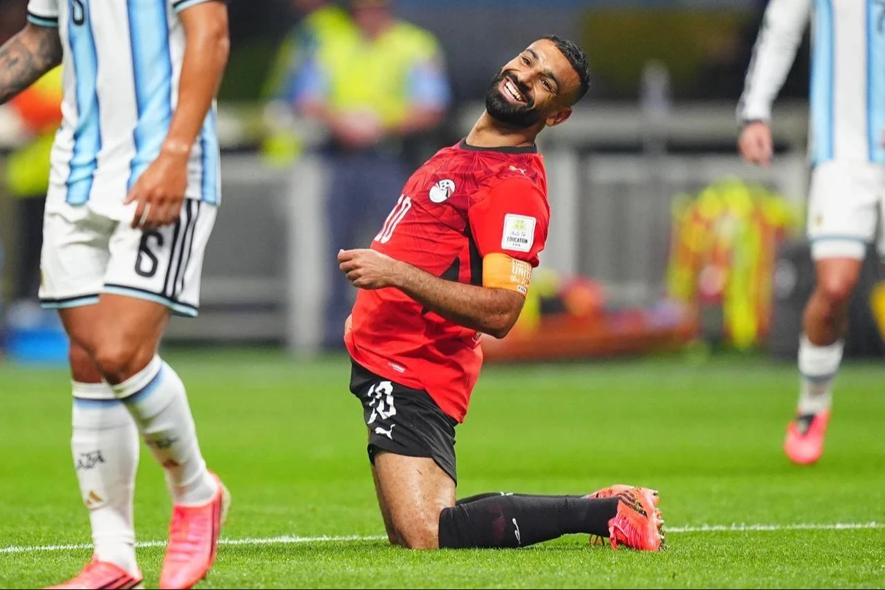 Mohamed Salah celebrates after Yasser Ibrahim's goal during the 2026 FIFA World Cup Round of 16 match between Argentina and Egypt, July 7, 2026. (AA Photo)