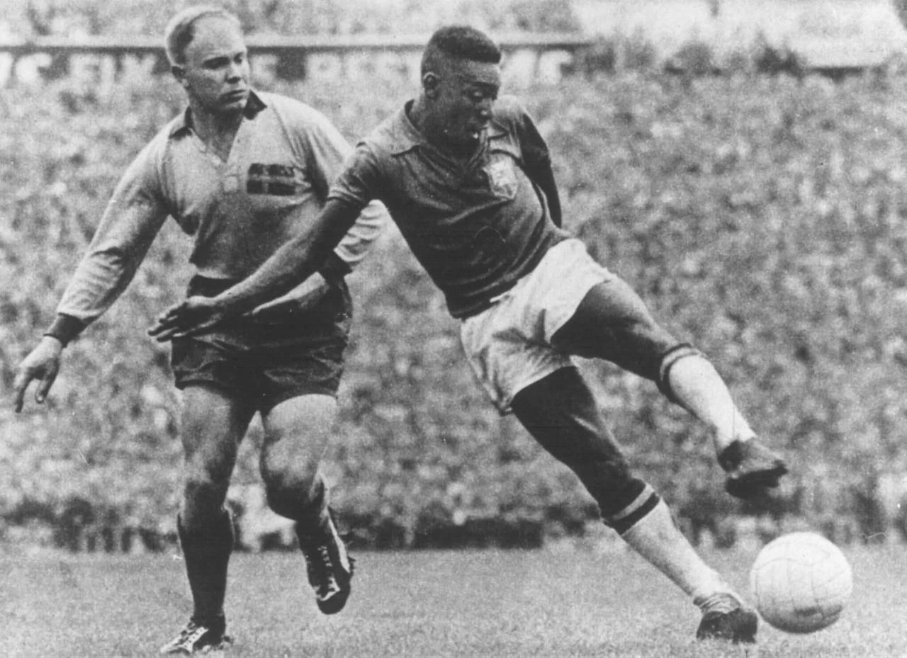 Pele playing against Sweden in the 1958 World Cup final at just 17 years old.(Photo via sothebys.com)