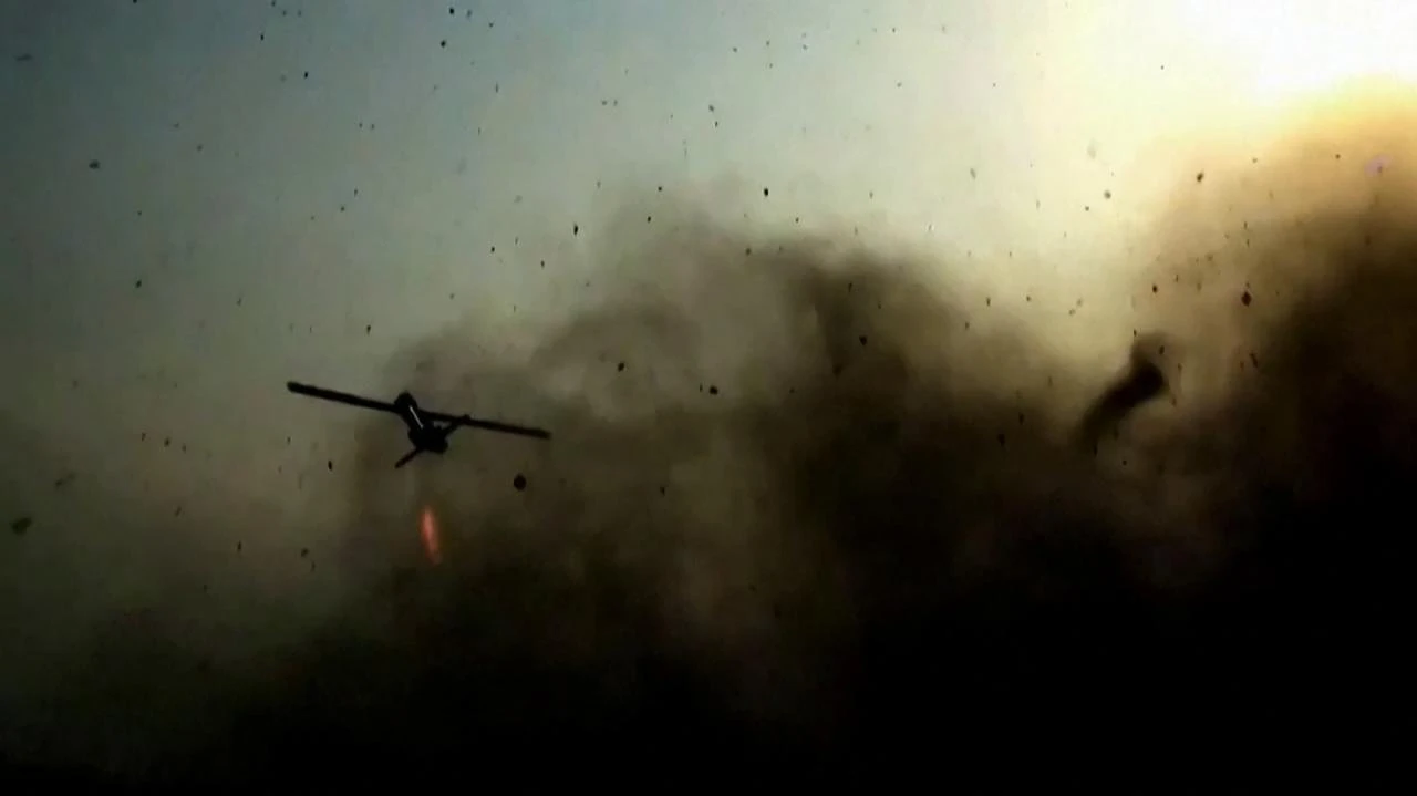 This screen grab taken on July 15, 2026 allegedly shows a drone being launched from an undisclosed location towards US targets in Bahrain and Kuwait. (AFP Photo/SepahNews.com/HO)