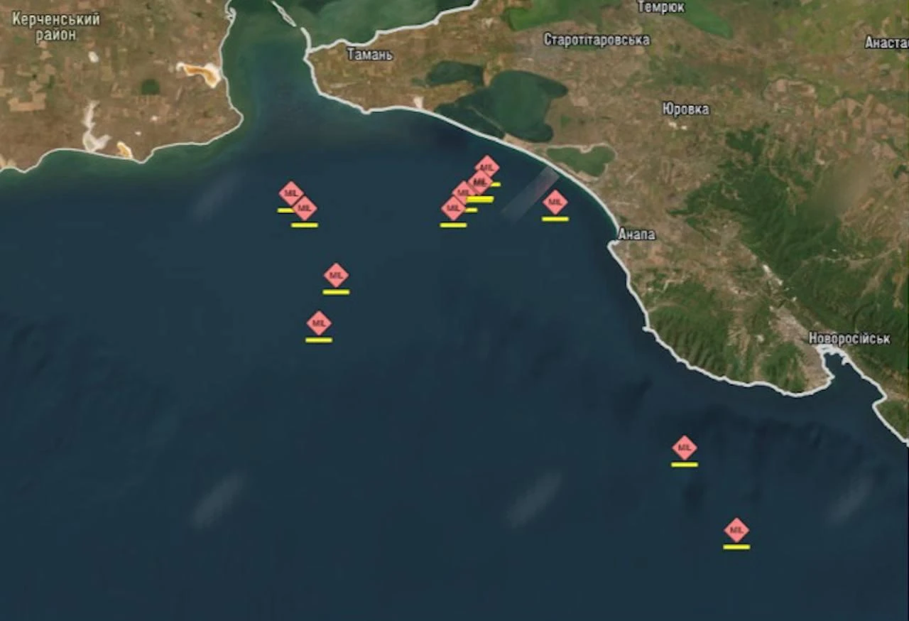 A map showing the Ukrainian drone strikes on Russian vessels in Black Sea on July, 2026. (Photo via X/@414magyarbirds)