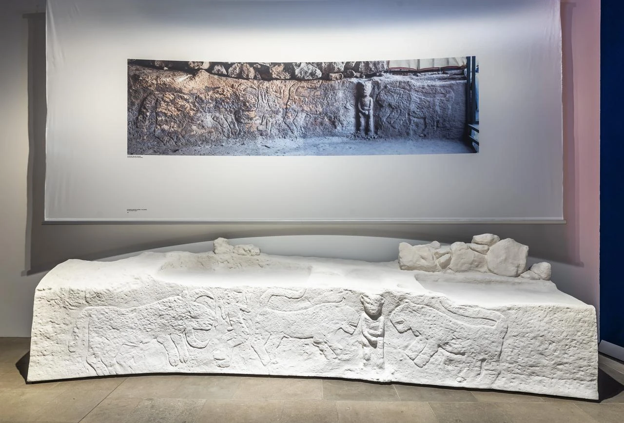 A reconstruction featuring animal reliefs is displayed at the “Built Community” exhibition at the James Simon Galerie in Berlin, Germany.(Photo by David von Becker, courtesy of Staatliche Museen zu Berlin, Vorderasiatisches Museum)