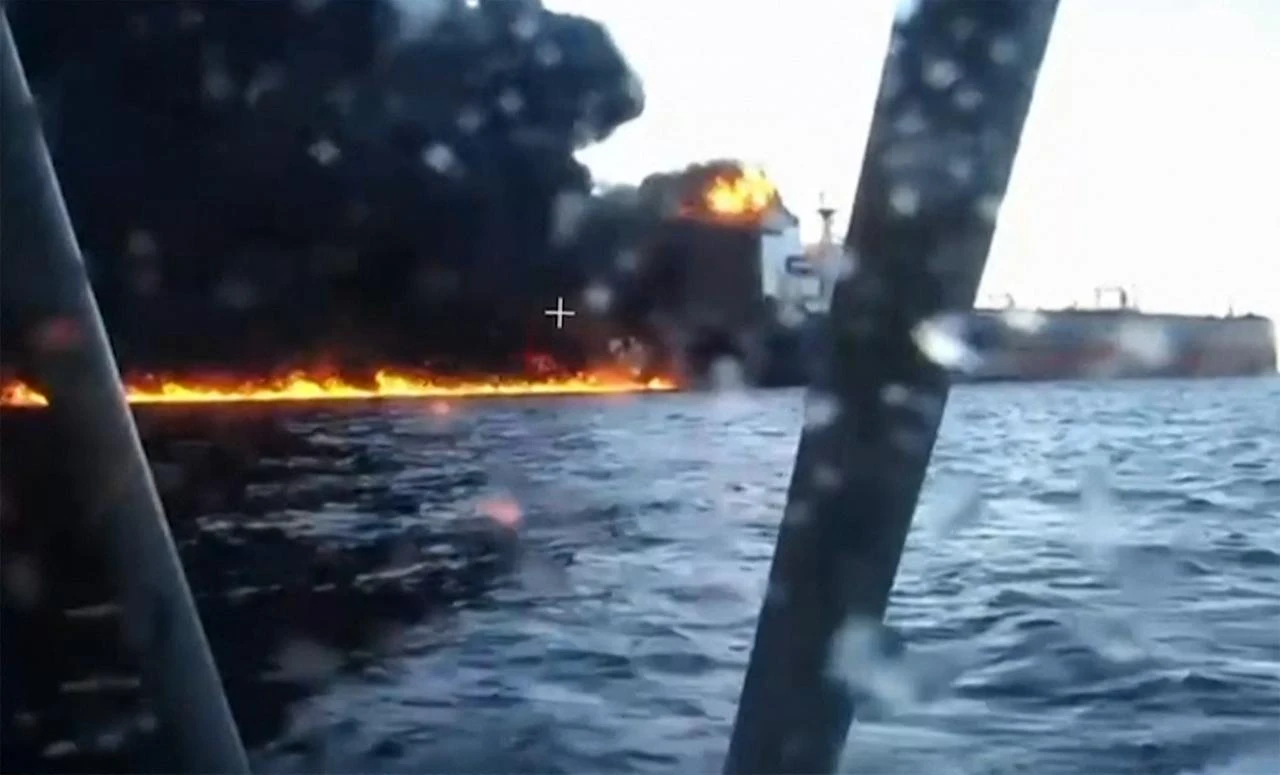 This video grab taken from images released by the Security Service of Ukraine (SBU) on November 29, 2025, shows smoke rising from a cargo ship on fire in the Black Sea off the Turkish coast (AFP Photo/Security Service of Ukraine)