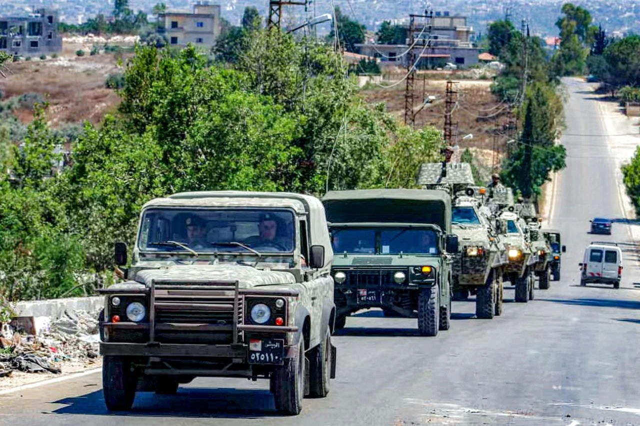 This handout photograph released by the Lebanese army press office on July 15, 2026 shows Lebanese army vehicles patrolling in southern Lebanon. (AFP Photo)