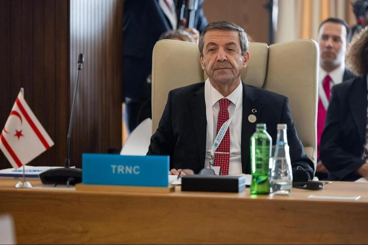 Turkish Cyprus Foreign Minister Tahsin Ertugruloglu speaks during meeting of Council of Ministers of Foreign Affairs of the Organization of Turkic States in Gabala, Azerbaijan, October 7, 2025. (AA Photo)
