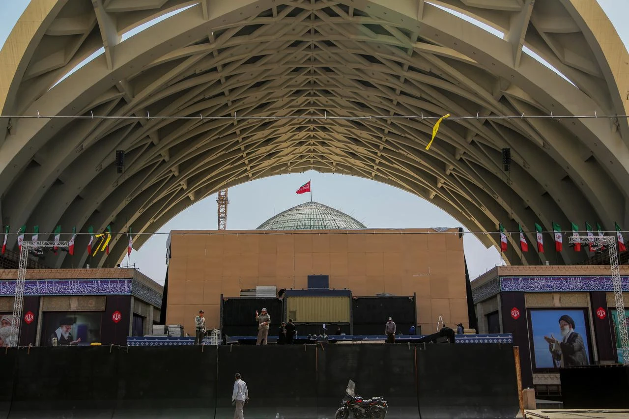 Preparations for the funeral of former Iranian leader Ali Khamenei continue at the Imam Khomeini Musalla Mosque in Tehran, Iran on July 1, 2026. (AA Photo)