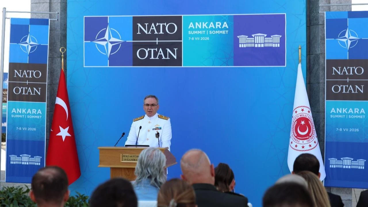 Türkiye's Ministry of National Defense press adviser and spokesman Rear Admiral Zeki Akturk speaking at the ministry's weekly press briefing at the Ay Yikdiz Joint Headquarters, Ankara, July 2, 2026. (AA Photo)