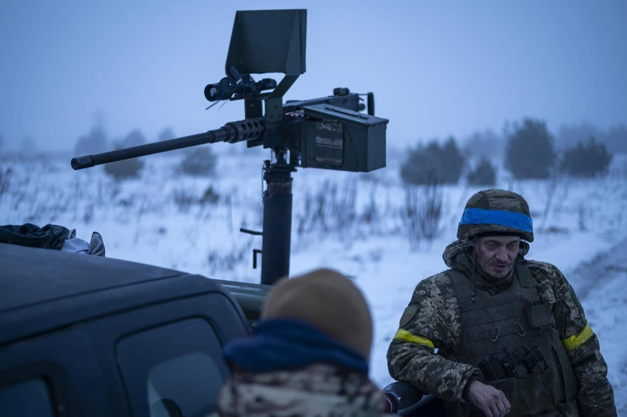 Ukrainian mobile fire teams from air defense and Territorial Defense units conduct combat duty, monitoring the airspace in Chernihiv region, Ukraine, Feb. 14, 2026. (AA Photo)