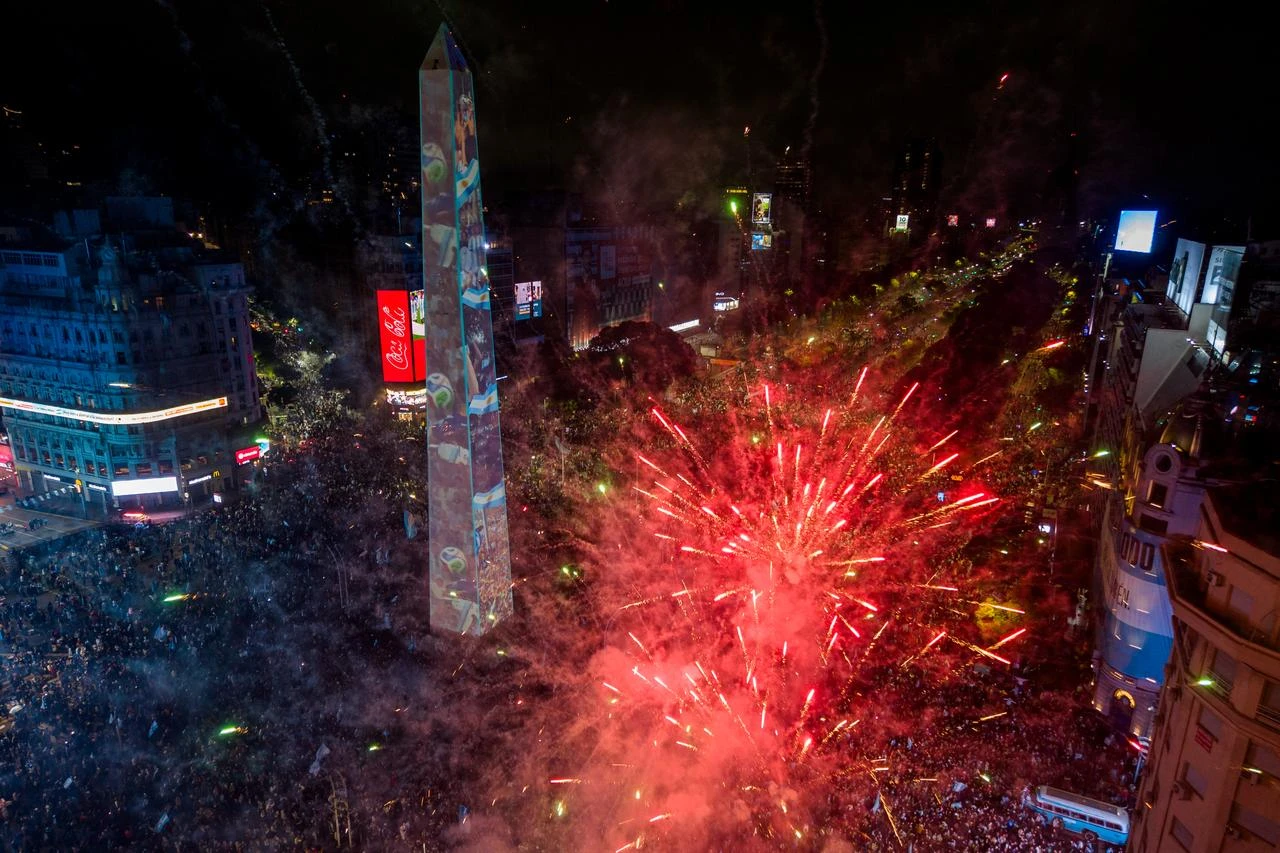 Fireworks near the Obelisk as Argentina's fans gather after Argentina lost the FIFA World Cup final football match against Spain in Buenos Aires on July 19, 2026. (AFP Photo)