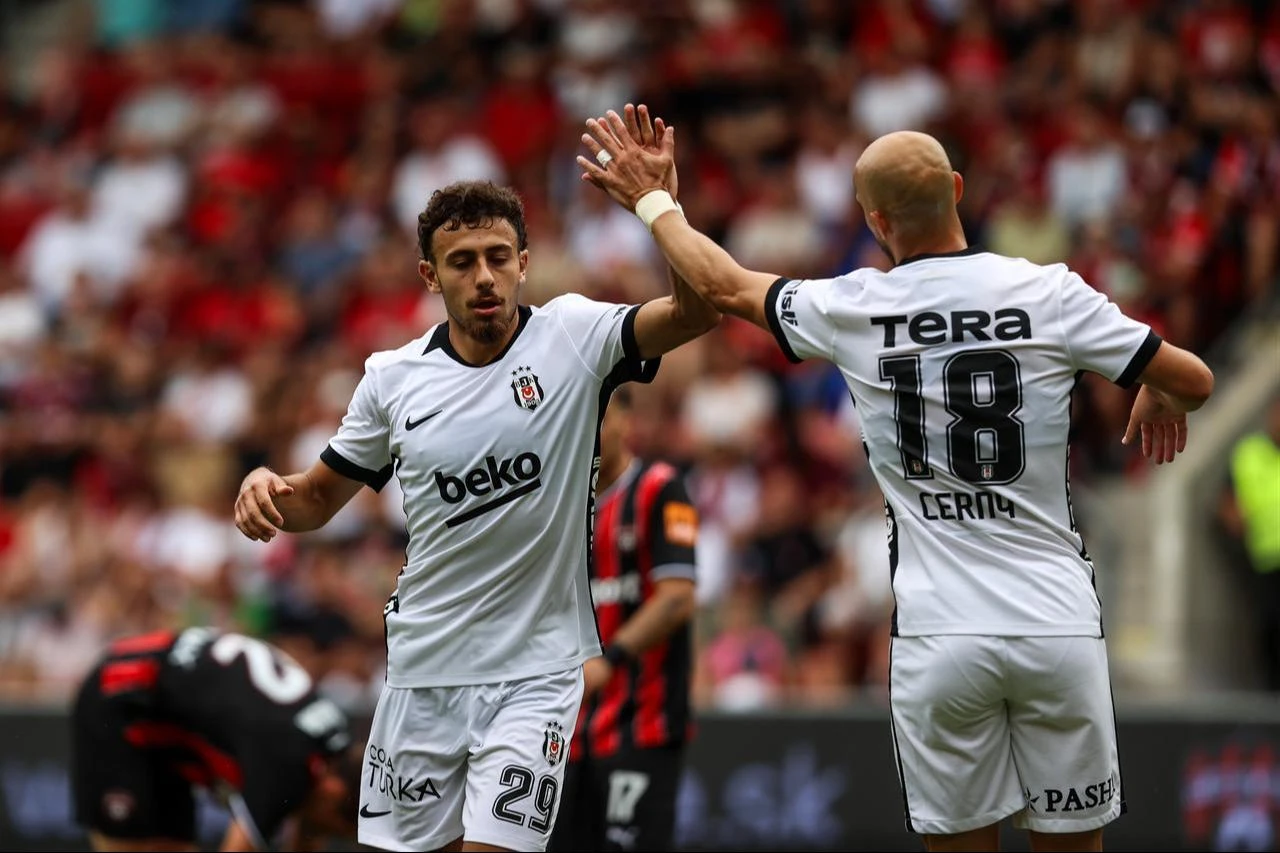 Players of Besiktas celebrate after scoring during a preseason friendly match against Spartak Trnava at Stadion Antona Malatinskeho in Trnava, Slovakia, July 14, 2026. (AA Photo)