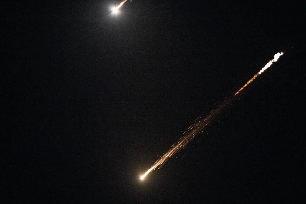 Missiles fired from Iran toward Israel are spotted in the skies over the Jerusalem on April 6, 2026. (AA Photo)