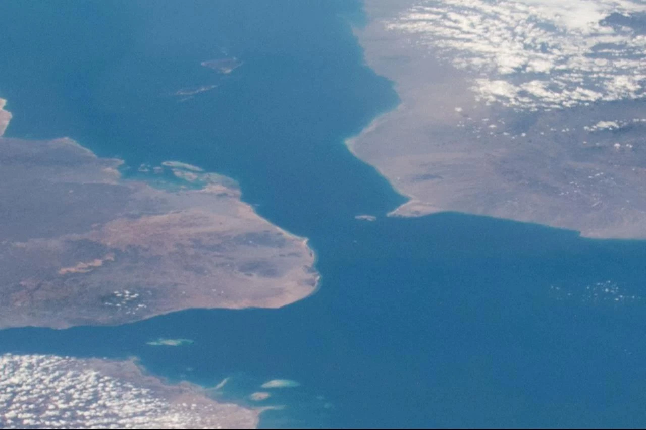 Photo of the Bab-el-Mandeb (the strait between the Red Sea and the Gulf of Aden), taken from outer space during ISS Expedition 62 on Feb, 23, 2020. (NASA Johnson Space Center Photo)