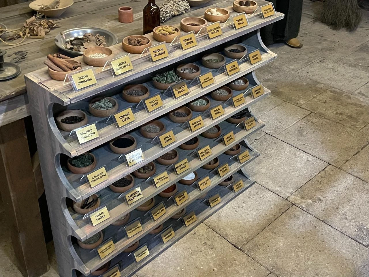 A museum exhibition displays the traditional raw ingredients used to craft Manisa Mesir Macunu. (Photo by Koray Erdogan)