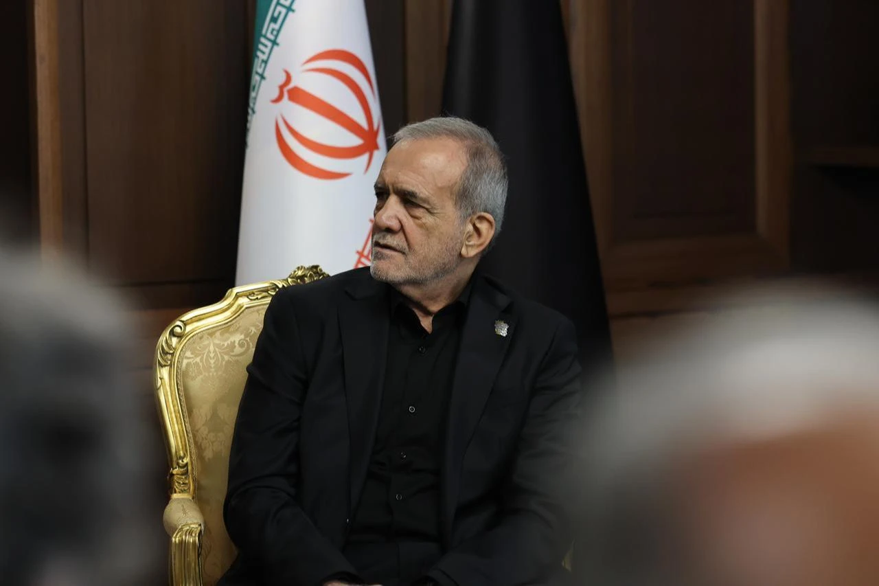 Iranian President Masoud Pezeshkian attends a meeting with Turkish Vice President Cevdet Yilmaz (not seen) and the accompanying Turkish delegation in Tehran, Iran, July 3, 2026. (AA Photo)