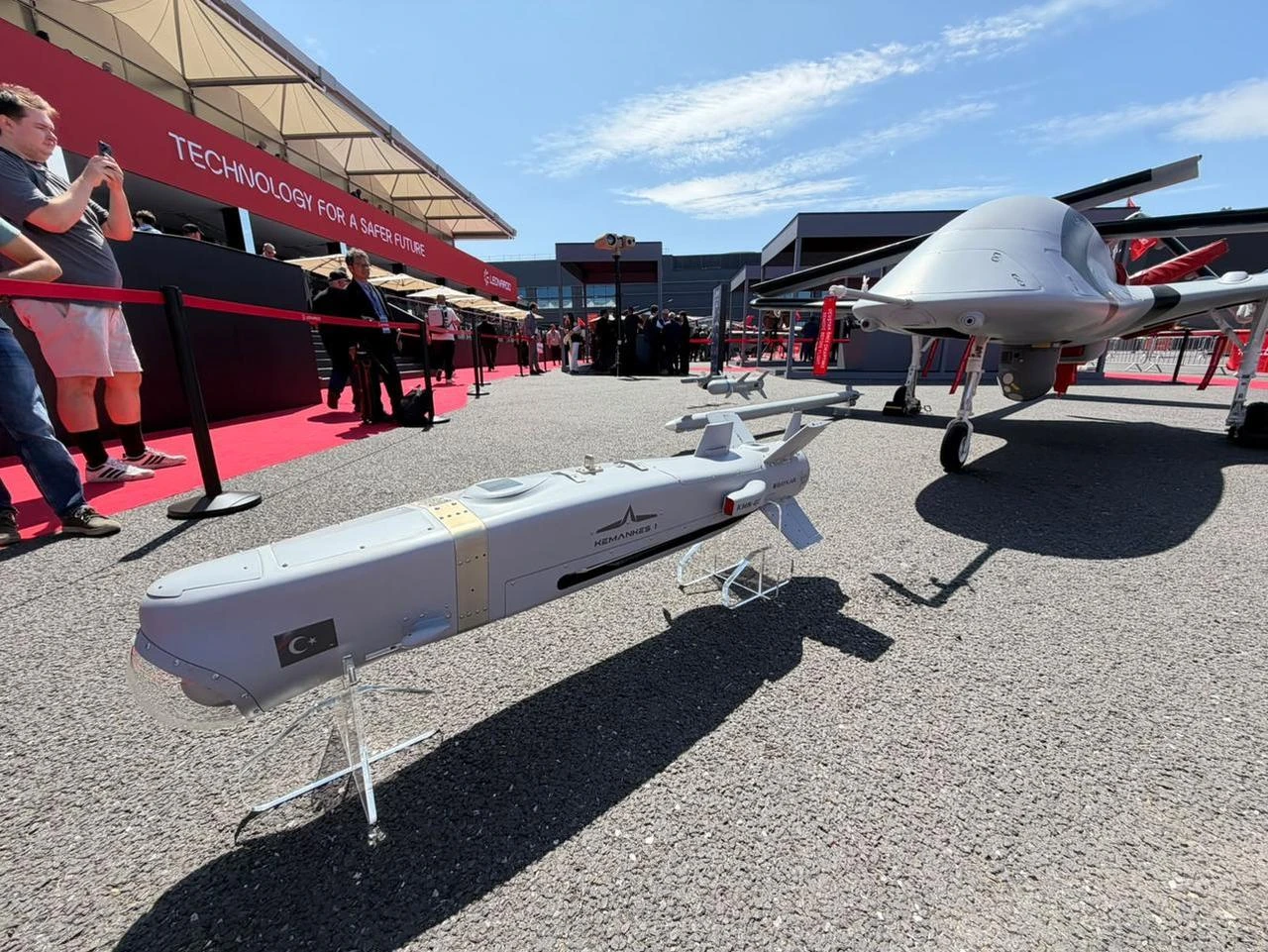 LBA Systems' Bayraktar TB3 under the name "Astore Levante" at the Farnborough International Airshow in Hampshire, UK, on July 20, 2026. (AA Photo)