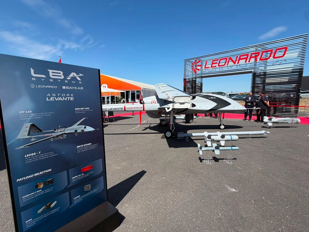 LBA Systems' Bayraktar TB3 under the name "Astore Levante" at the Farnborough International Airshow in Hampshire, UK, on July 20, 2026. (AA Photo)